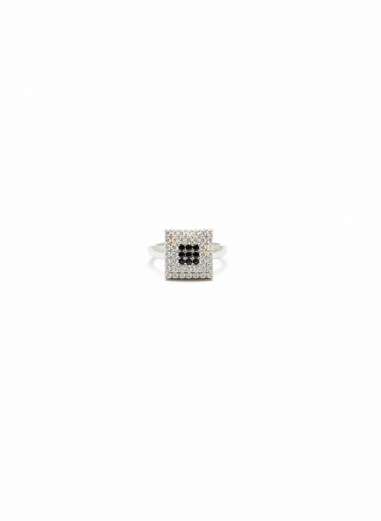 Elegant Square Pavé Ring – Silver Tone