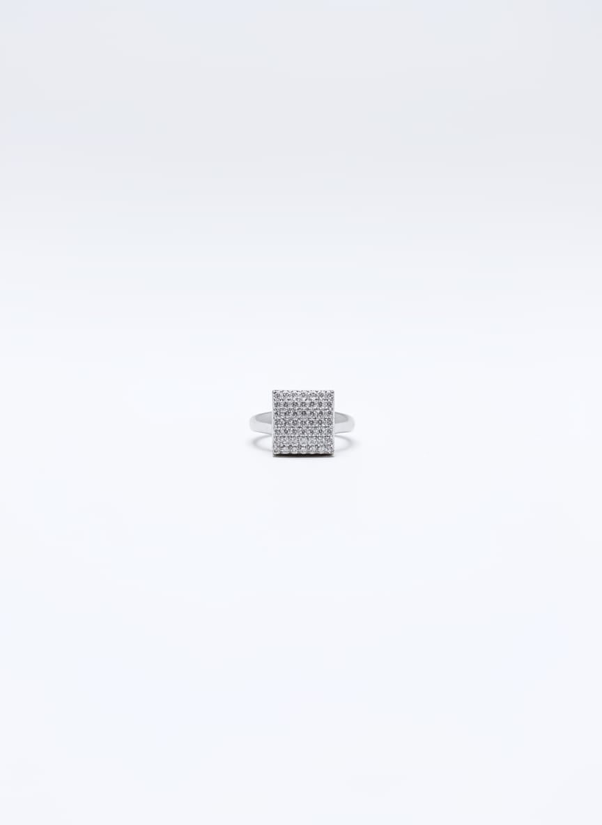 Elegant Square Pavé Ring – Silver Tone