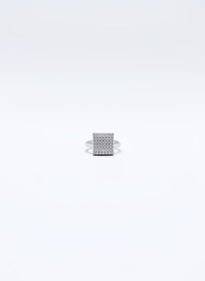 Elegant Square Pavé Ring – Silver Tone