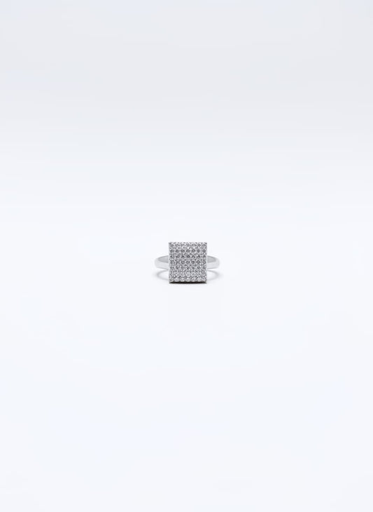 Elegant Square Pavé Ring – Silver Tone