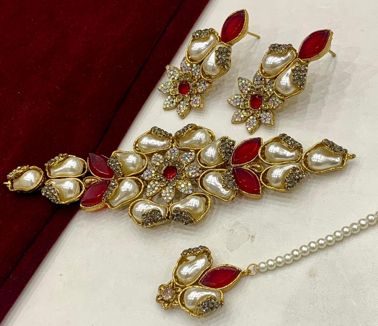 Regal Crimson & Pearl Jewelry Set
