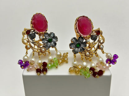 Gold-Tone Ruby & Multi-Gem Earrings