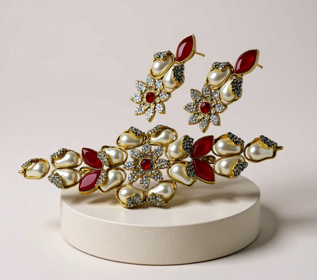 Regal Crimson & Pearl Jewelry Set