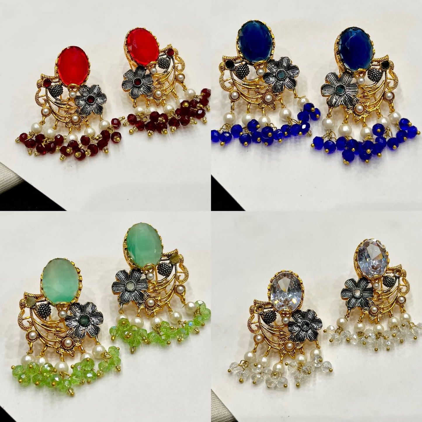 Gold-Tone Ruby & Multi-Gem Earrings